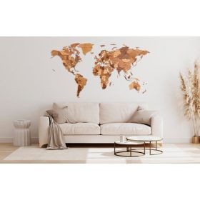 Fali Világtérkép fa puzzle-barna
