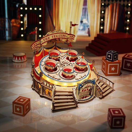 Teáscsésze körhinta 3D fa puzzle modell (zenélő)