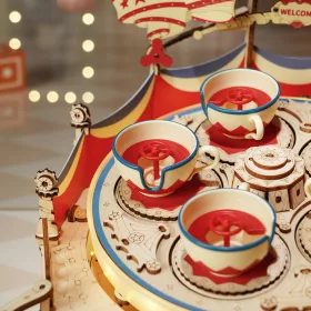 Teáscsésze körhinta 3D fa puzzle modell (zenélő)