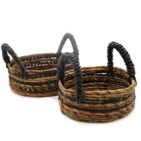   Fonott banánlevél és fekete raffia kosár - 2 darabos szett