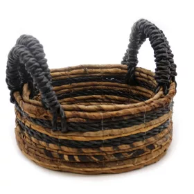   Fonott banánlevél és fekete raffia kosár - 2 darabos szett