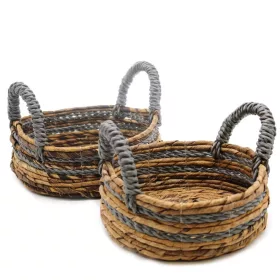   Fonott banánlevél és szürke raffia kosár - 2 darabos szett