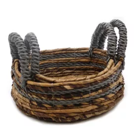   Fonott banánlevél és szürke raffia kosár - 2 darabos szett