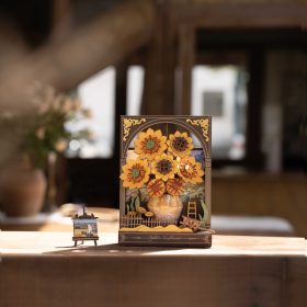Robotime Golden Sunflower arany napraforgó 3D fa puzzle LED világítással, asztali dekoráció és kreatív építőjáték  