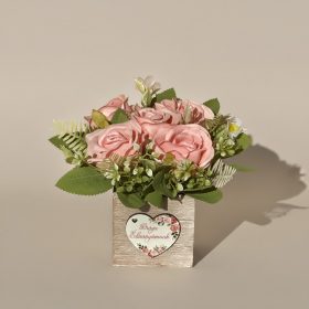   A legszebb mosoly Anyának – rózsás virágbox fa dobozban - megható anyák napi ajándék