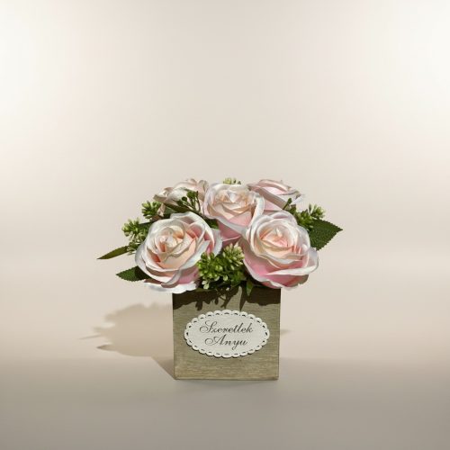 Szeretlek Anyu -  kézzel készült rózsás virágbox fa dobozban - megható anyák napi ajándék édesanyáknak